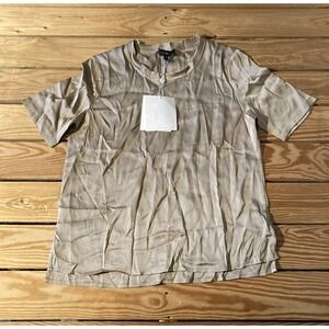 NWT Rumere Short Sleeve Silk Shirt Size 36 Women’s Tan Pullover